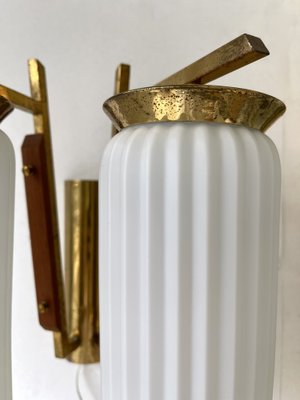 Mid-Century Modern Italian Brass and Opaline Glass Barrel Sconces, 1950s, Set of 2-FUE-1328398