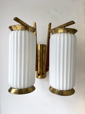 Mid-Century Modern Italian Brass and Opaline Glass Barrel Sconces, 1950s, Set of 2-FUE-1328398