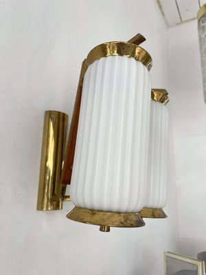 Mid-Century Modern Italian Brass and Opaline Glass Barrel Sconces, 1950s, Set of 2-FUE-1328398