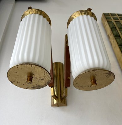 Mid-Century Modern Italian Brass and Opaline Glass Barrel Sconces, 1950s, Set of 2-FUE-1328398