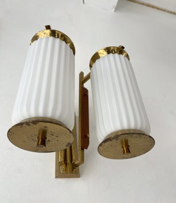 Mid-Century Modern Italian Brass and Opaline Glass Barrel Sconces, 1950s, Set of 2-FUE-1328398