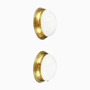 Mid-Century Modern Italian Brass and Opaline Glass Wall Lights, 1960s, Set of 2-GDD-1337618