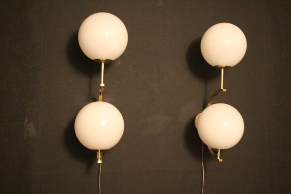 Mid-Century Modern Italian Brass and White Glass Sconces, Set of 2-YF-1107394