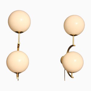 Mid-Century Modern Italian Brass and White Glass Sconces, Set of 2-YF-1107394