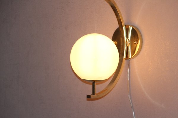 Mid-Century Modern Italian Brass & Beige Salmon Color Glass Sconces, 1990s, Set of 2-YF-787600