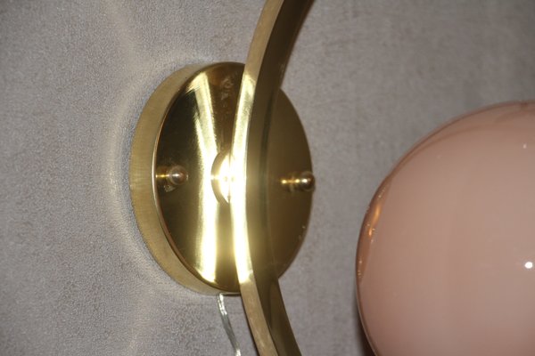 Mid-Century Modern Italian Brass & Beige Salmon Color Glass Sconces, 1990s, Set of 2-YF-787600