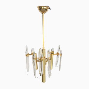 Mid-Century Modern Italian Brass & Crystal Glass Chandelier by Gaetano Sciolari for Sciolari, 1966-PUG-739842