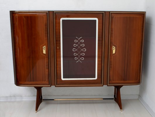 Mid-Century Modern Italian Brass & Mahogany Bar Cabinet by Gio Ponti, 1950s-FER-849745