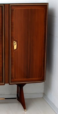 Mid-Century Modern Italian Brass & Mahogany Bar Cabinet by Gio Ponti, 1950s-FER-849745