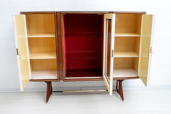 Mid-Century Modern Italian Brass & Mahogany Bar Cabinet by Gio Ponti, 1950s-FER-849745