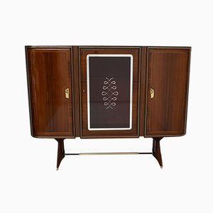 Mid-Century Modern Italian Brass & Mahogany Bar Cabinet by Gio Ponti, 1950s-FER-849745