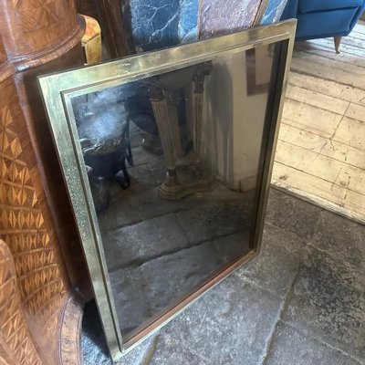 Mid-Century Modern Italian Brass Rectangular Wall Mirror, 1970s-NMK-1783992