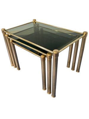 Mid-Century Modern Italian Brass & Smoked Glass Nesting Tables, 1970s, Set of 3-MTX-928715