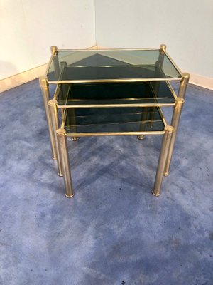 Mid-Century Modern Italian Brass & Smoked Glass Nesting Tables, 1970s, Set of 3-MTX-928715