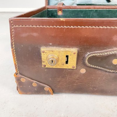 Mid-Century Modern Italian Brown and Green Leather Luggage, 1970s-GDD-1396202