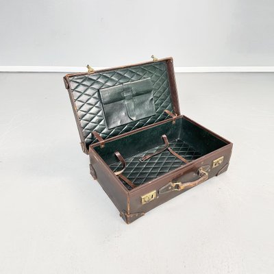 Mid-Century Modern Italian Brown and Green Leather Luggage, 1970s-GDD-1396202