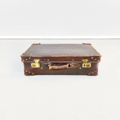 Mid-Century Modern Italian Brown and Green Leather Luggage, 1970s-GDD-1396202