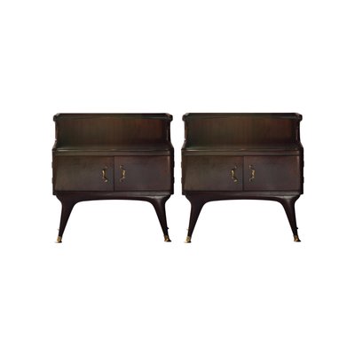 Mid-Century Modern Italian Brown, Gold, Grey & Glass Nightstands, 1950, Set of 2-UZ-863012