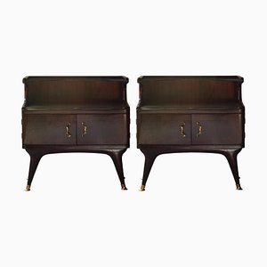 Mid-Century Modern Italian Brown, Gold, Grey & Glass Nightstands, 1950, Set of 2-UZ-863012