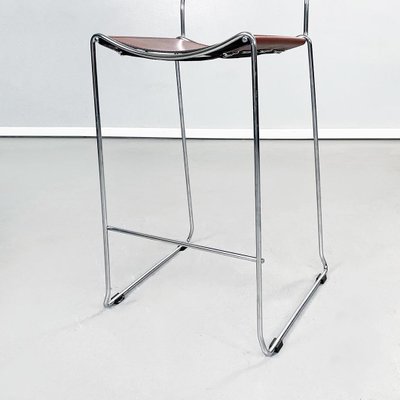 Mid-Century Modern Italian Brown Leather and Steel High Stool, 1980s-GDD-1360774