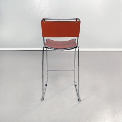 Mid-Century Modern Italian Brown Leather and Steel High Stool, 1980s-GDD-1360774