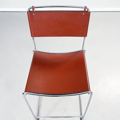 Mid-Century Modern Italian Brown Leather and Steel High Stool, 1980s-GDD-1360774