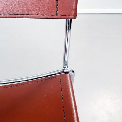 Mid-Century Modern Italian Brown Leather and Steel High Stool, 1980s-GDD-1360774