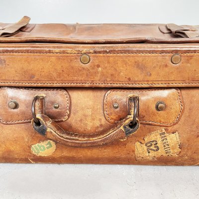 Mid-Century Modern Italian Brown Leather with Beige Fabric Luggage, 1960s-GDD-1396201