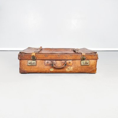 Mid-Century Modern Italian Brown Leather with Beige Fabric Luggage, 1960s-GDD-1396201