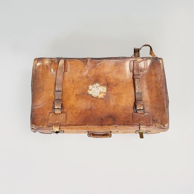 Mid-Century Modern Italian Brown Leather with Beige Fabric Luggage, 1960s-GDD-1396201