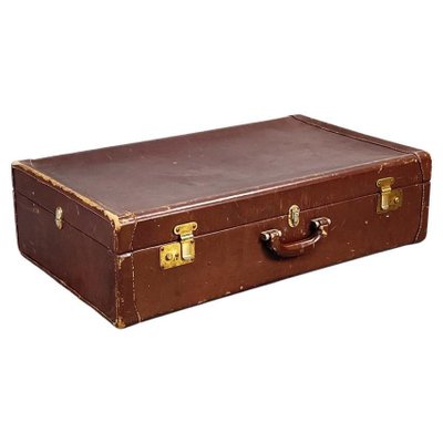 Mid-Century Modern Italian Brown Leather with Beige Fabric Luggage, 1970s-GDD-1396200