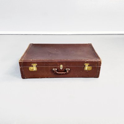 Mid-Century Modern Italian Brown Leather with Beige Fabric Luggage, 1970s-GDD-1396200