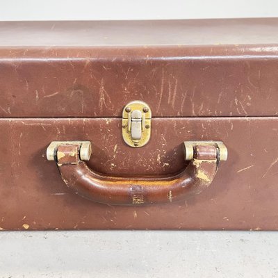 Mid-Century Modern Italian Brown Leather with Beige Fabric Luggage, 1970s-GDD-1396200