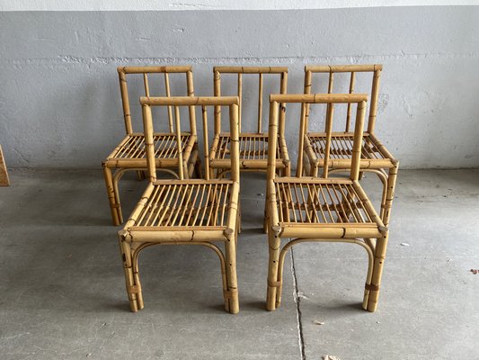 Mid-Century Modern Italian Chairs in Bamboo and Rattan, 1970s, Set of 5-DHH-1404742