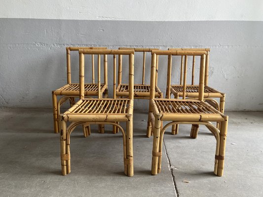 Mid-Century Modern Italian Chairs in Bamboo and Rattan, 1970s, Set of 5-DHH-1404742