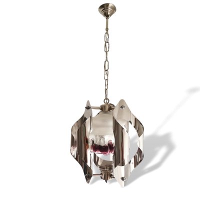 Mid-Century Modern Italian Chromed Hanging Lamp in the Style of Mazzega, 1960s-SCS-1160405