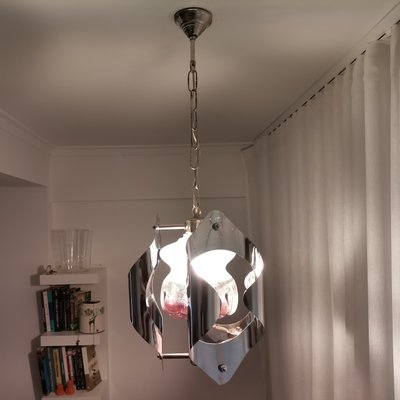 Mid-Century Modern Italian Chromed Hanging Lamp in the Style of Mazzega, 1960s-SCS-1160405