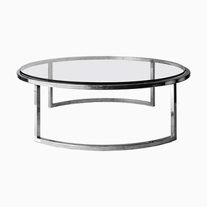 Mid-Century Modern Italian Circular Grey Chrome, Glass & Steel Center Table, 1960-UZ-863011