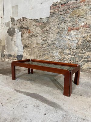 Mid-Century Modern Italian Coffee Table in Mahogany with Smoked Glass Top by Afra & Tobia Scarpa for Cassina, 1960s-DHH-1346003