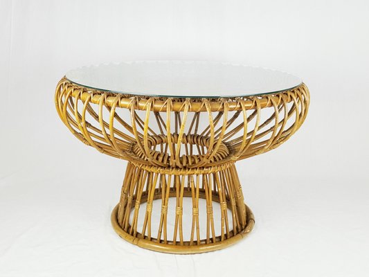 Mid-Century Modern Italian Coffee Table in Rattan and Rush, 1955-RD-2033720