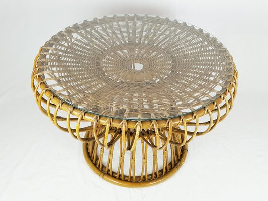 Mid-Century Modern Italian Coffee Table in Rattan and Rush, 1955-RD-2033720