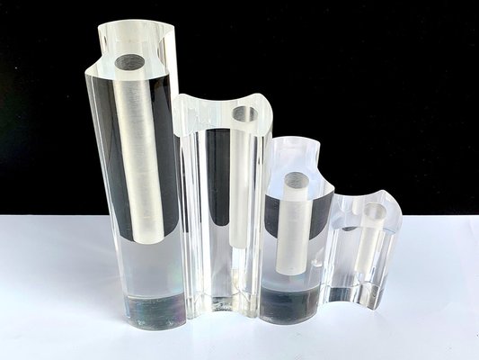 Mid-Century Modern Italian Crystal Acrylic Glass Vases from Guzzini, 1970s, Set of 4-JDR-1125515