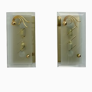 Mid-Century Modern Italian Crystal and Brass Wall Light, 1970s, Set of 2-FER-1094717