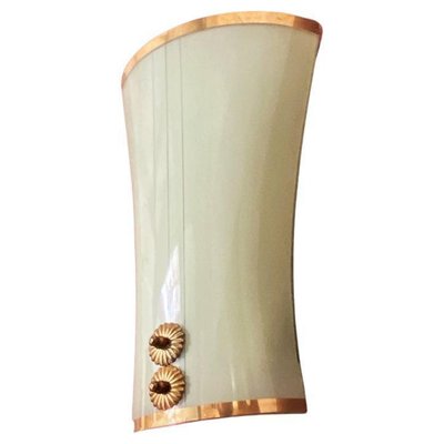 Mid-Century Modern Italian Curved Glass and Brass Wall Lamp, 1950s-GDD-1428335