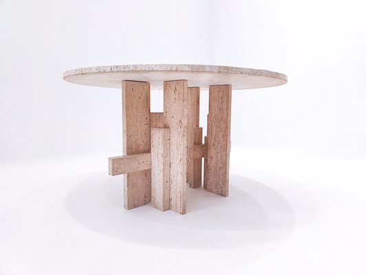 Mid-Century Modern Italian Dining Table in Travertine, 1970s-FGA-1249624