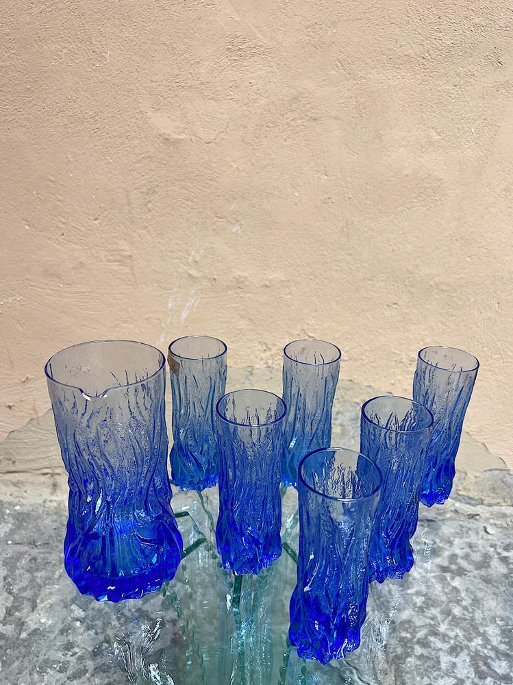 Mid-Century Modern Italian Drink Glasses with Carafe, 1970, Set of 6