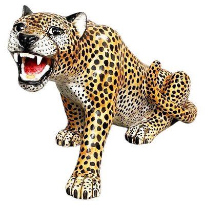 Mid-Century Modern Italian Feline Animal Cheetah Ceramic Statue, 1960s-GDD-1354956