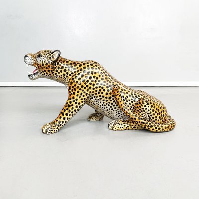 Mid-Century Modern Italian Feline Animal Cheetah Ceramic Statue, 1960s-GDD-1354956