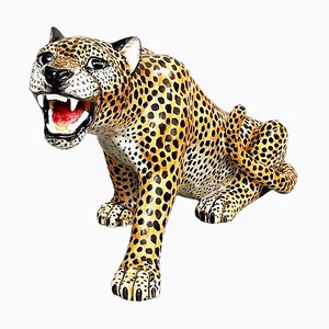 Mid-Century Modern Italian Feline Animal Cheetah Ceramic Statue, 1960s-GDD-1354956