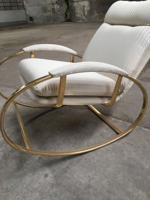 Mid-Century Modern Italian Gilt Metal Rocking Chair with Original Fabric Cushion by Guido Faleschini, 1970s-DHH-932890